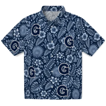 Georgetown Hoyas Hawaiian Shirt - Crystal Foliage Blue