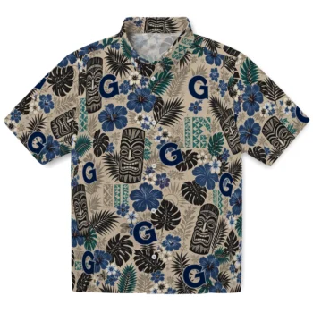 Georgetown Hoyas Hawaiian Shirt - Tiki Masks Warm Beige