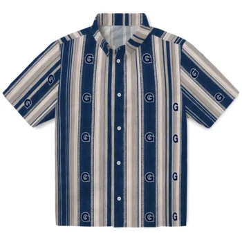 Georgetown Hoyas Hawaiian Shirt - Distressed Stripes Blue Gray