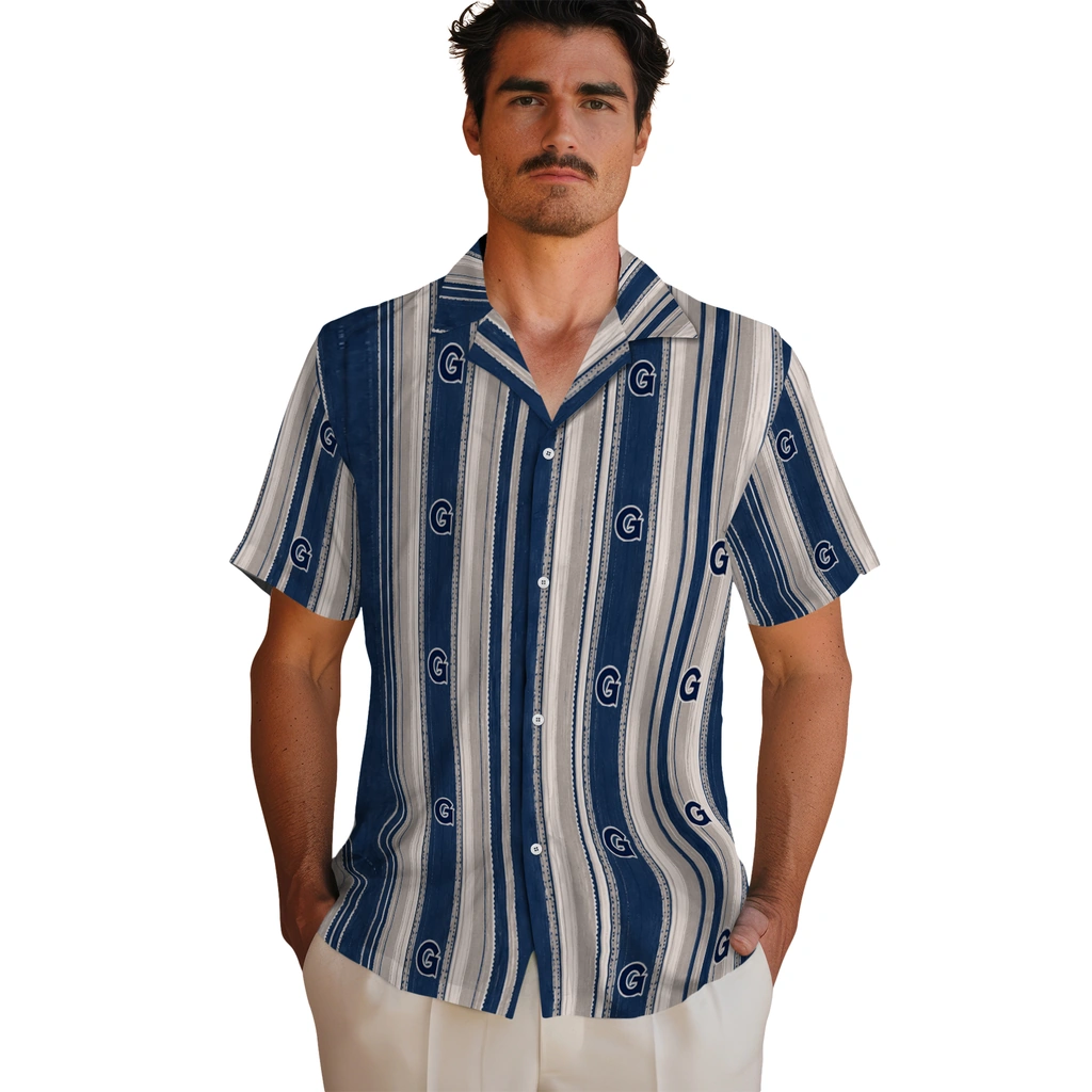 georgetown-hoyas-hawaiian-shirt-customized-distressed-stripes-blue-grey-fashion-forward.webp