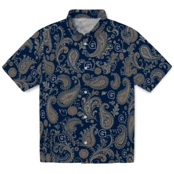 Georgetown Hoyas Hawaiian Shirt - Paisley Print Blue