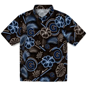 Georgetown Hoyas Hawaiian Shirt - Neon Florals Black