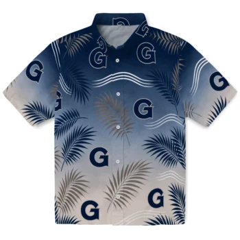 Georgetown Hoyas Hawaiian Shirt - Ombre Fronds Blue
