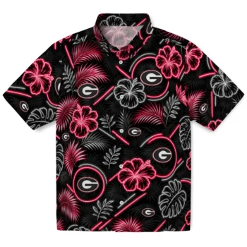 Georgia Bulldogs Hawaiian Shirt - Neon Florals Black