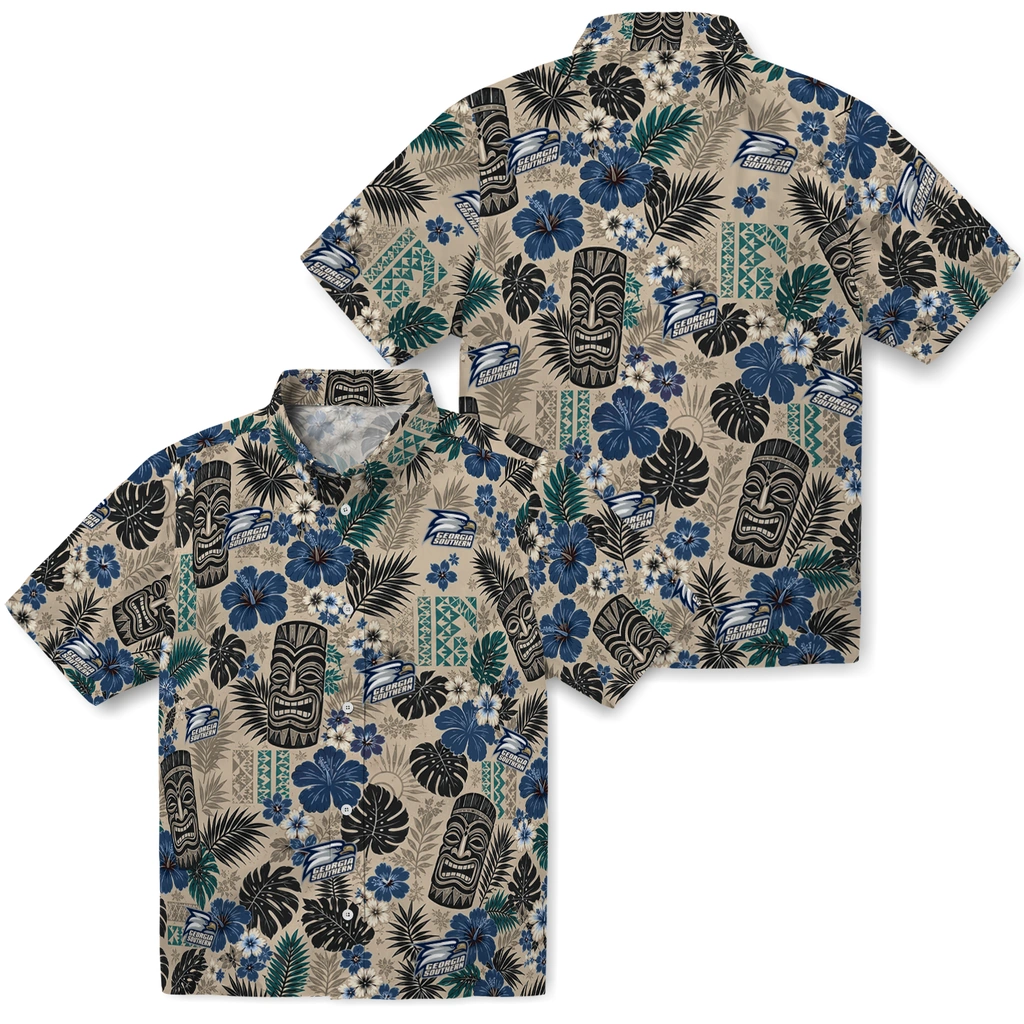 georgia-southern-eagles-hawaiian-shirt-personalized-tiki-masks-warm-beige-high-quality.webp