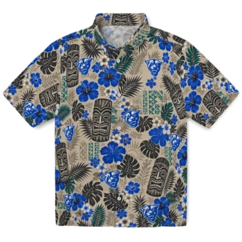 Georgia State Panthers Hawaiian Shirt - Tiki Masks Warm Beige