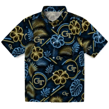 Georgia Tech Yellow Jackets Hawaiian Shirt - Neon Florals Black