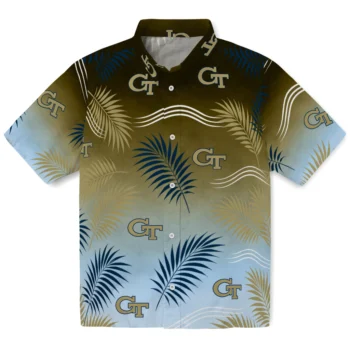 Georgia Tech Yellow Jackets Hawaiian Shirt - Ombre Fronds Gold
