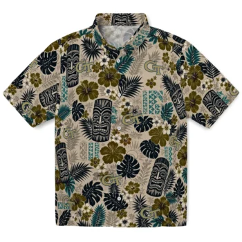 Georgia Tech Yellow Jackets Hawaiian Shirt - Tiki Masks Warm Beige