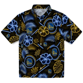 Golden State Warriors Hawaiian Shirt - Neon Florals Black