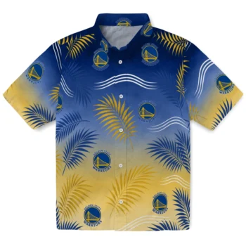 Golden State Warriors Hawaiian Shirt - Ombre Fronds Blue