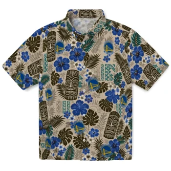 Golden State Warriors Hawaiian Shirt - Tiki Masks Warm Beige