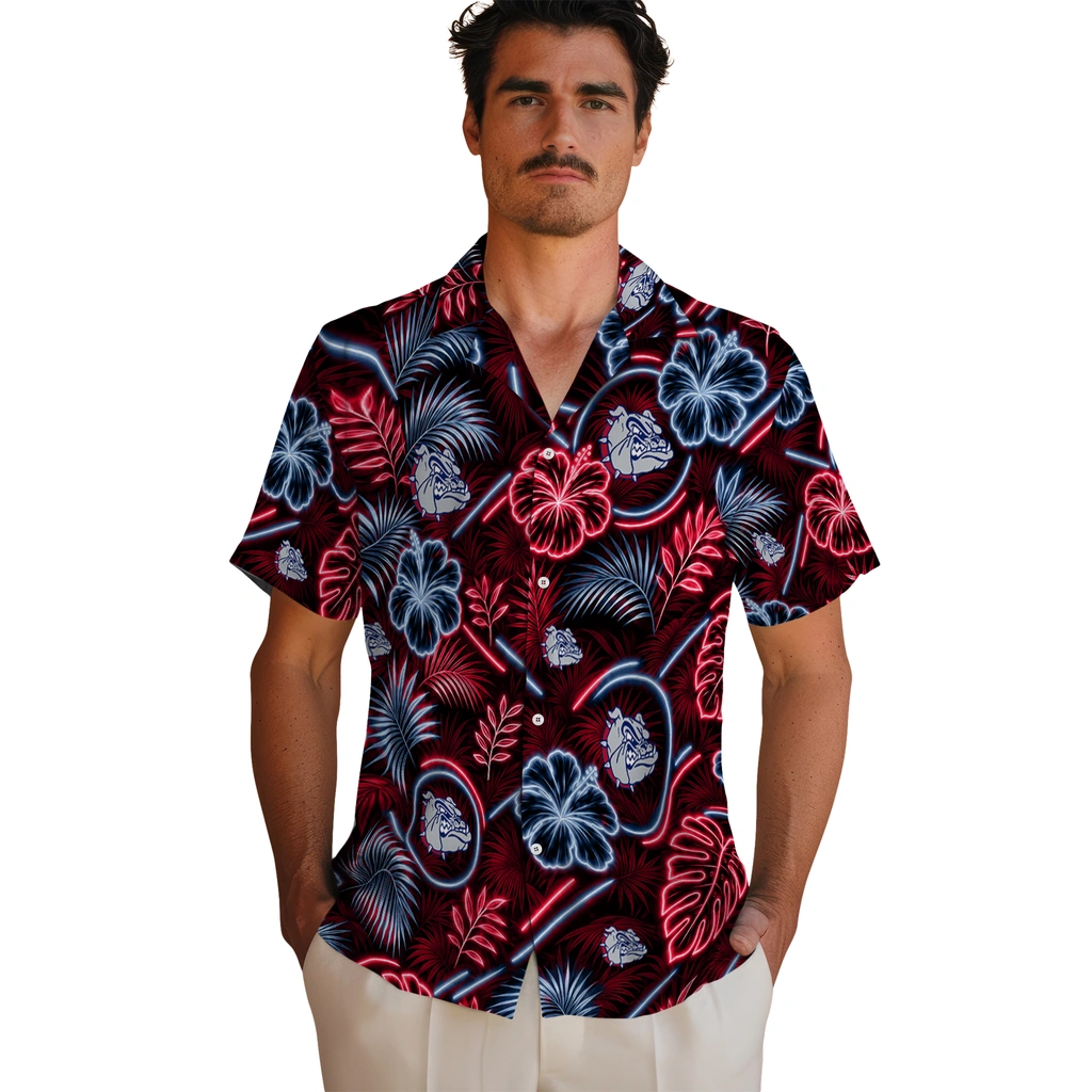 gonzaga-bulldogs-hawaiian-shirt-custom-neon-florals-black-fashion-forward.webp