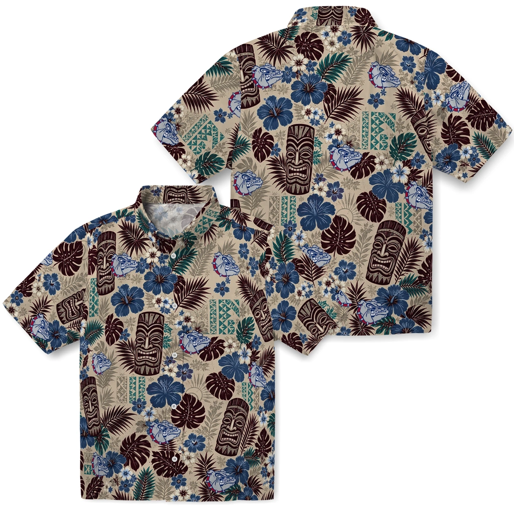 gonzaga-bulldogs-hawaiian-shirt-customized-tiki-masks-warm-beige-high-quality.webp