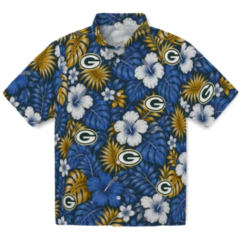 Green Bay Packers Hawaiian Shirt - Hibiscus Monstera Green
