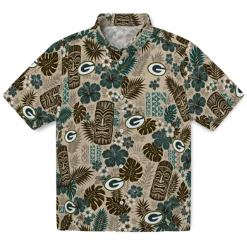 Green Bay Packers Hawaiian Shirt - Tiki Masks Warm Beige