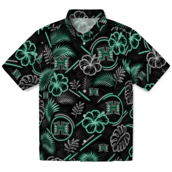 Hawaii Rainbow Warriors Hawaiian Shirt - Neon Florals Black