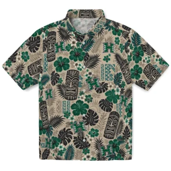 Hawaii Rainbow Warriors Hawaiian Shirt - Tiki Masks Warm Beige