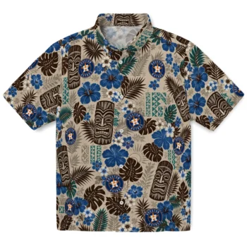 Houston Astros Hawaiian Shirt - Tiki Masks Warm Beige