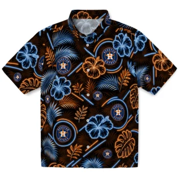 Houston Astros Hawaiian Shirt - Neon Florals Black