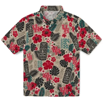 Houston Cougars Hawaiian Shirt - Tiki Masks Warm Beige