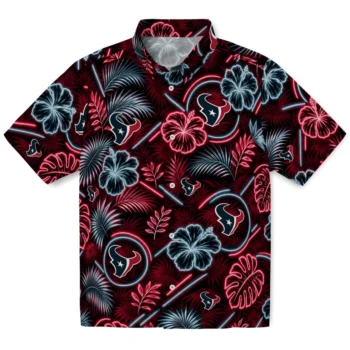 Houston Texans Hawaiian Shirt - Neon Florals Black