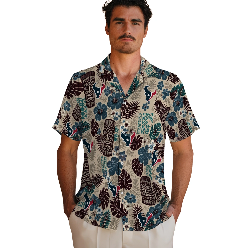 houston-texans-hawaiian-shirt-personalized-tiki-masks-warm-beige-fashion-forward.webp