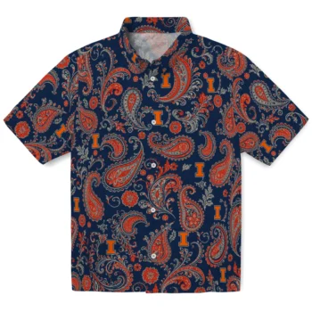 Illinois Fighting Illini Hawaiian Shirt - Paisley Print Blue