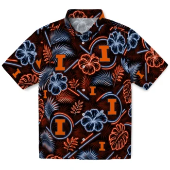 Illinois Fighting Illini Hawaiian Shirt - Neon Florals Black