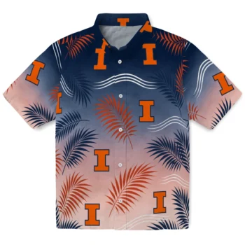 Illinois Fighting Illini Hawaiian Shirt - Ombre Fronds Blue