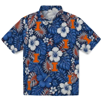 Illinois Fighting Illini Hawaiian Shirt - Hibiscus Monstera Blue