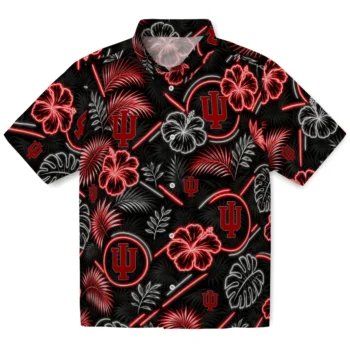 Indiana Hoosiers Hawaiian Shirt - Neon Florals Black