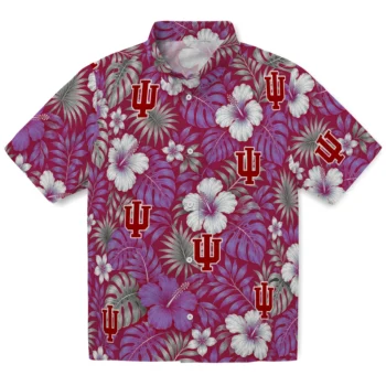 Indiana Hoosiers Hawaiian Shirt - Hibiscus Monstera Red