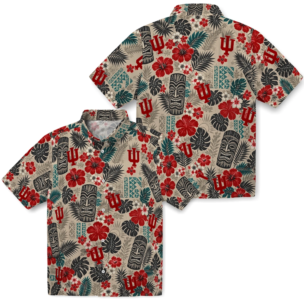 indiana-hoosiers-hawaiian-shirt-customized-tiki-masks-warm-beige-high-quality.webp