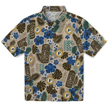 Indiana Pacers Hawaiian Shirt - Tiki Masks Warm Beige