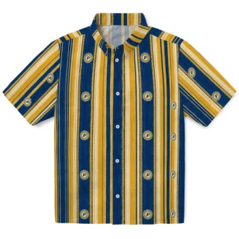 Indiana Pacers Hawaiian Shirt - Distressed Stripes Blue Yellow