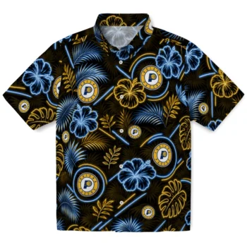 Indiana Pacers Hawaiian Shirt - Neon Florals Black