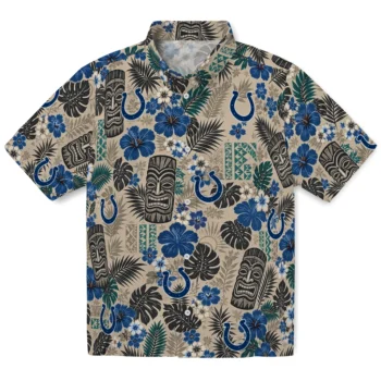 Indianapolis Colts Hawaiian Shirt - Tiki Masks Warm Beige