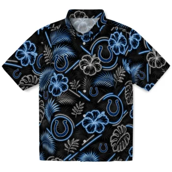 Indianapolis Colts Hawaiian Shirt - Neon Florals Black