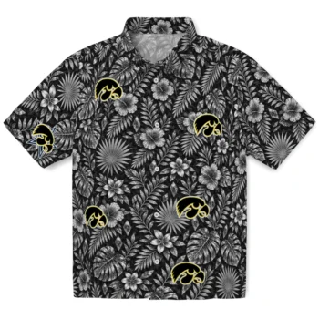 Iowa Hawkeyes Hawaiian Shirt - Crystal Foliage Black
