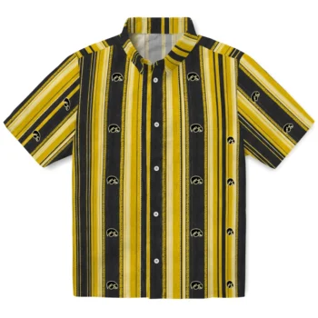 Iowa Hawkeyes Hawaiian Shirt - Distressed Stripes Black Gold