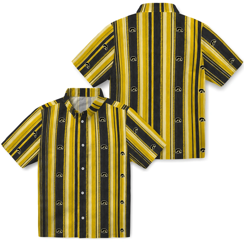 iowa-hawkeyes-hawaiian-shirt-customized-distressed-stripes-black-gold-high-quality.webp