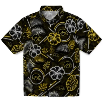Iowa Hawkeyes Hawaiian Shirt - Neon Florals Black