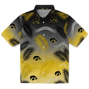 Iowa Hawkeyes Hawaiian Shirt - Ombre Fronds Black