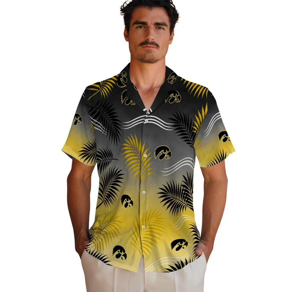 iowa-hawkeyes-hawaiian-shirt-personalized-ombre-fronds-black-fashion-forward.webp