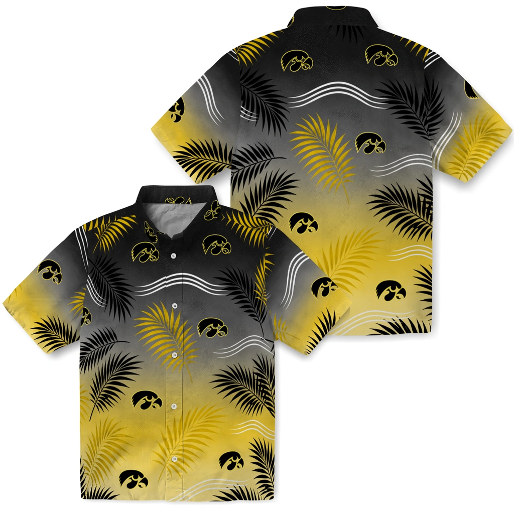 iowa-hawkeyes-hawaiian-shirt-personalized-ombre-fronds-black-high-quality.webp