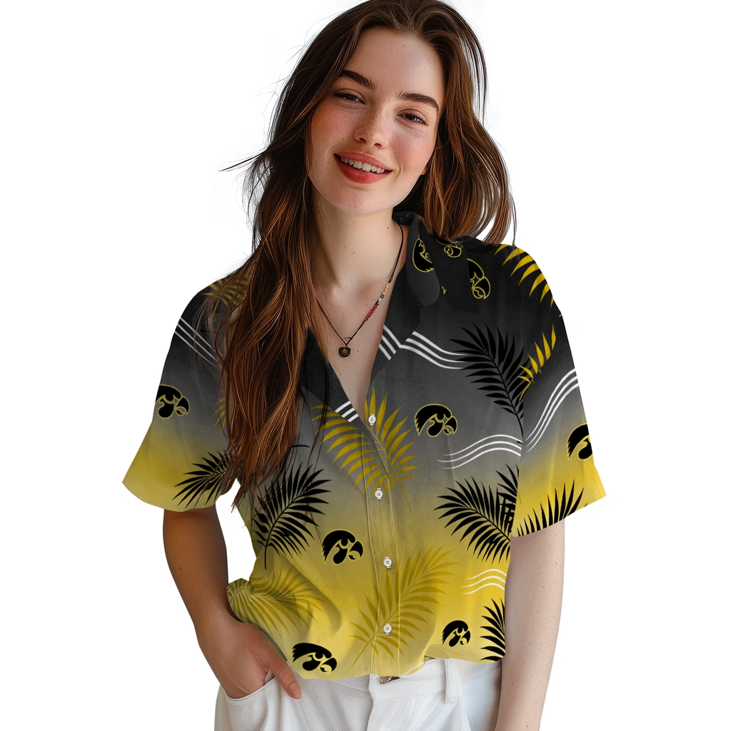 iowa-hawkeyes-hawaiian-shirt-personalized-ombre-fronds-black-latest-model.webp