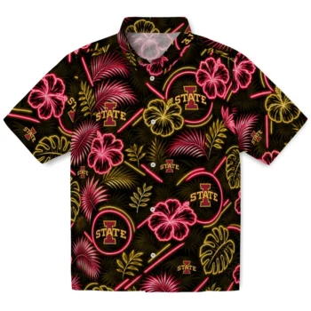 Iowa State Cyclones Hawaiian Shirt - Neon Florals Black