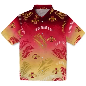 Iowa State Cyclones Hawaiian Shirt - Ombre Fronds Red