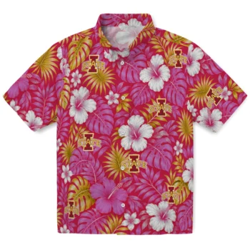 Iowa State Cyclones Hawaiian Shirt - Hibiscus Monstera Red